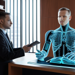 **Prompt for Image 1 (LegalTech & AI):**
    A visionary Polish lawyer, confidently interacting with an advanced holographic interface displaying intricate legal data, precedents, and predictive analytics. In the background, a subtle blend of sleek, modern office architecture and a few traditional, leather-bound law books. The scene should convey speed, precision, and the seamless integration of artificial intelligence and automation in contemporary legal practice. Focus on digital sophistication, clean lines, and a futuristic yet professional aesthetic.